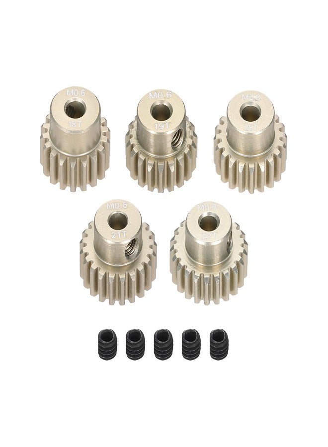 Rebower 5Pcs M0.6 Pinion Gear Set 18T 19T 20T 21T 22T for 3.175 mm Shaft Aluminium Alloy Pinion Gear with Screws for RC Motor - Image 1
